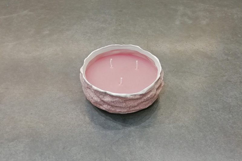 Rasteli Raku / ceramic pot with 3 wicks candle taupe pind D14,5cm x H7.2cm-0