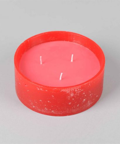 Luz rustic round candle D15cm x H6cm, 3 wicks in paraffine bowl - dark RED-0